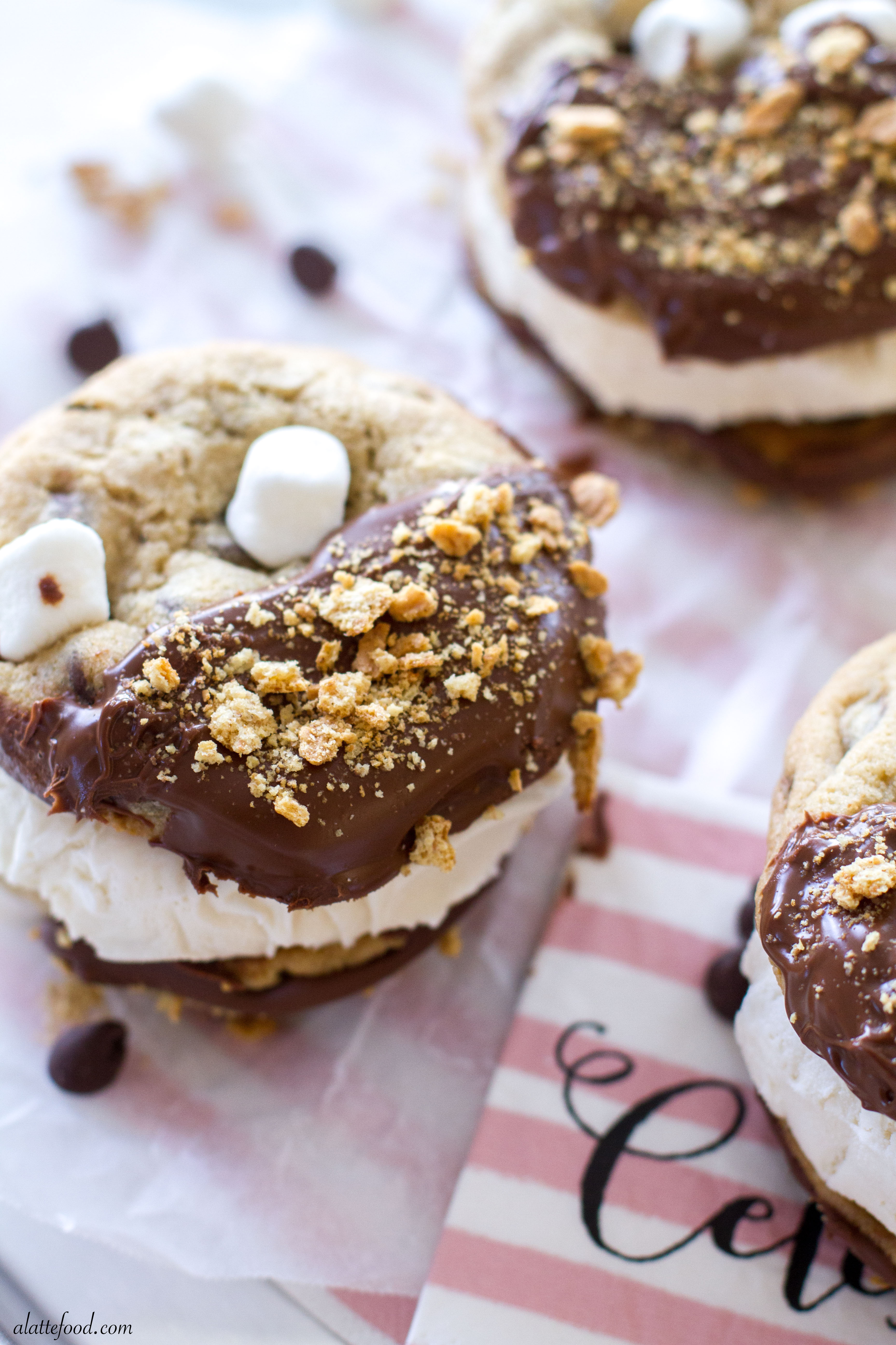 S'mores Chocolate Chip Cookie Ice Cream Sandwiches - A Latte Food