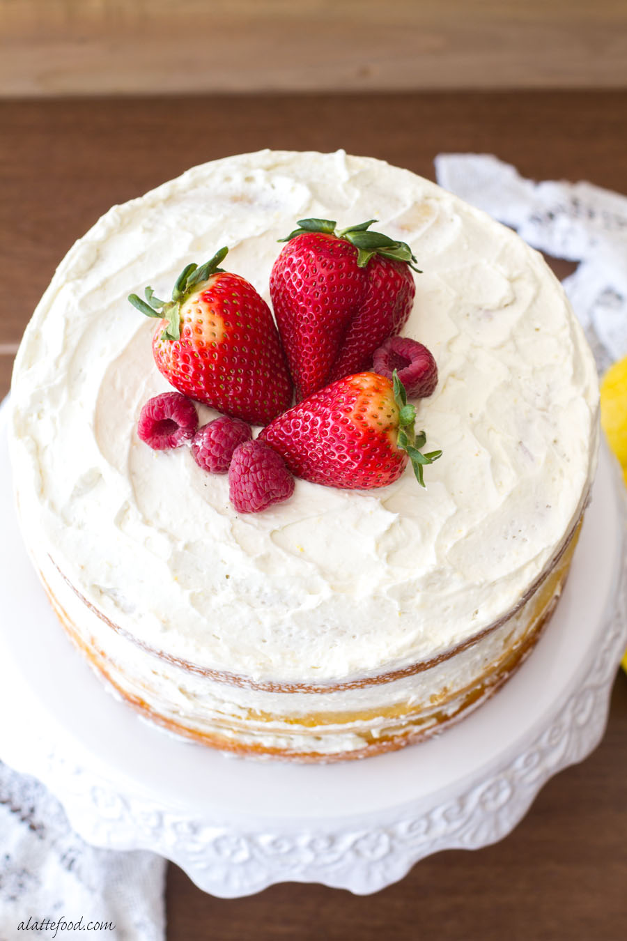 Berry Vanilla Naked Cake with Lemon Whipped Cream - A Latte Food
