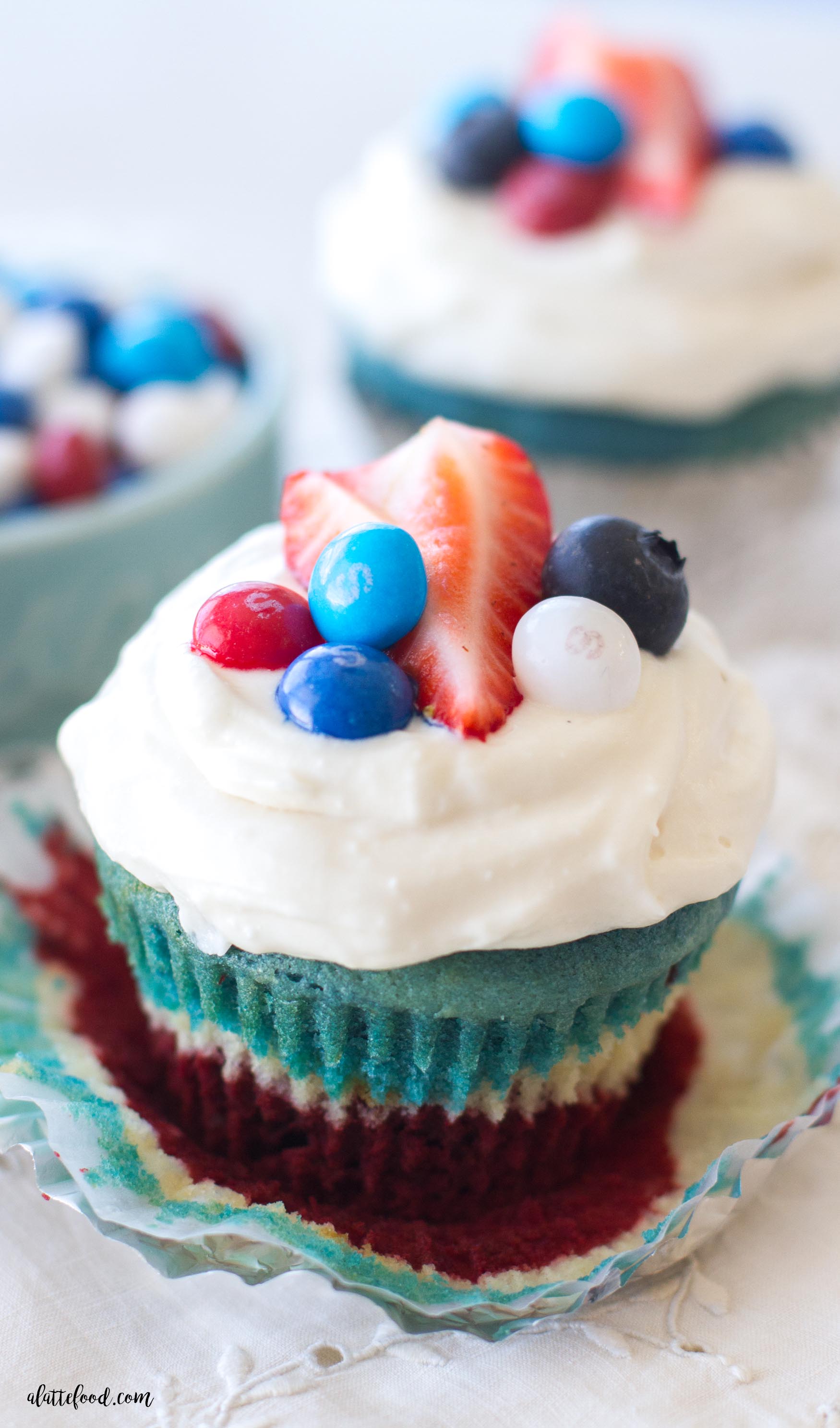 RED WHITE AND BLUE VELVET CUPCAKES