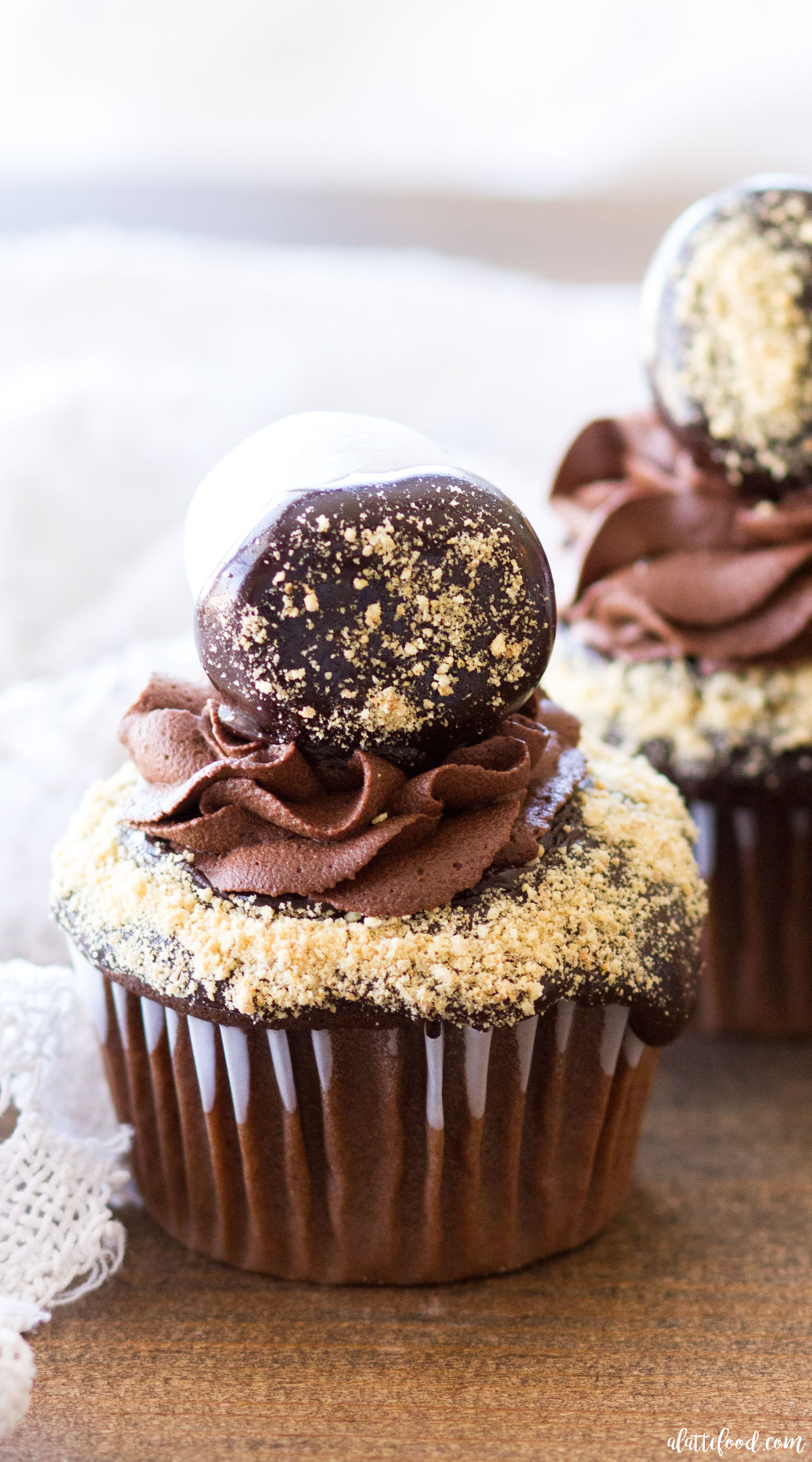 Chocolate S'mores Cupcakes with Whipped Ganache Frosting (Video)