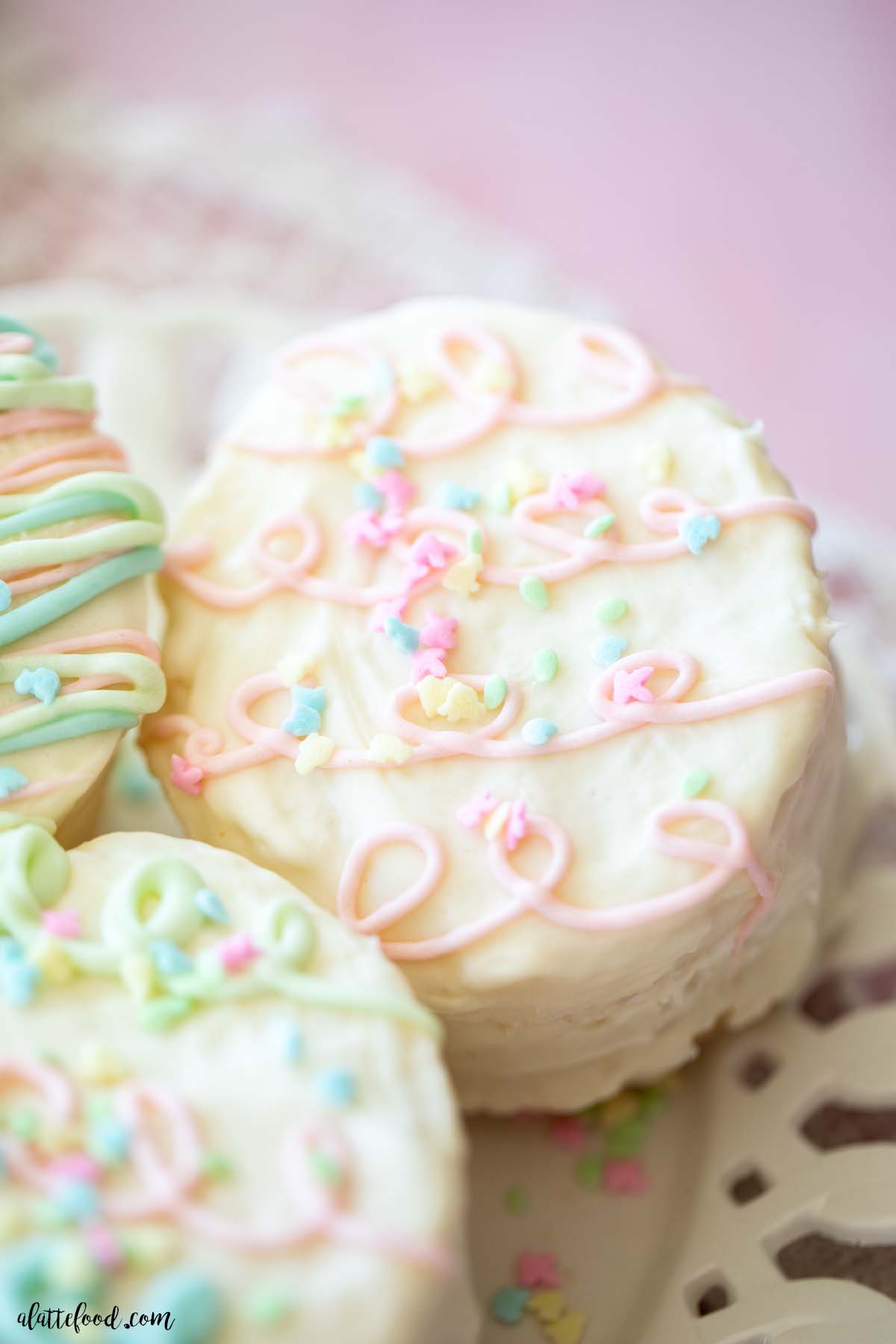 frosted mini easter egg snack cake with marshmallow frosting.